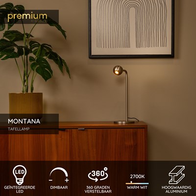 Lucide MONTANA - Tafellamp - LED Dimb. - 1x5W 2700K - Grijs ijzer | Premium